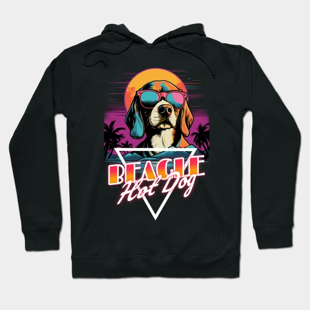 Retro Wave Beagle Hot Dog Shirt Hoodie by Miami Neon Designs